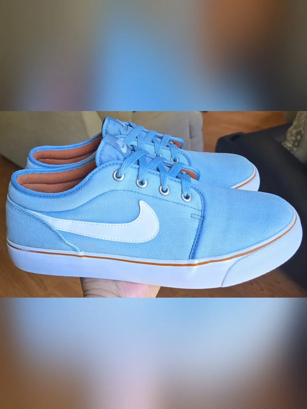 Sz 10.5 Men's NIKE YOKI LOW TXT Worn Blue/Tawny/White Casual Shoes